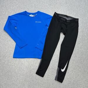 Bundle Activewear Youth Boys M Columbia Omni-Heat Crewneck Top Nike Pro Leggings